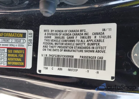 2012 Honda Civic Lx из США, поврежденный, VIN 2HGFG3B59CH509408